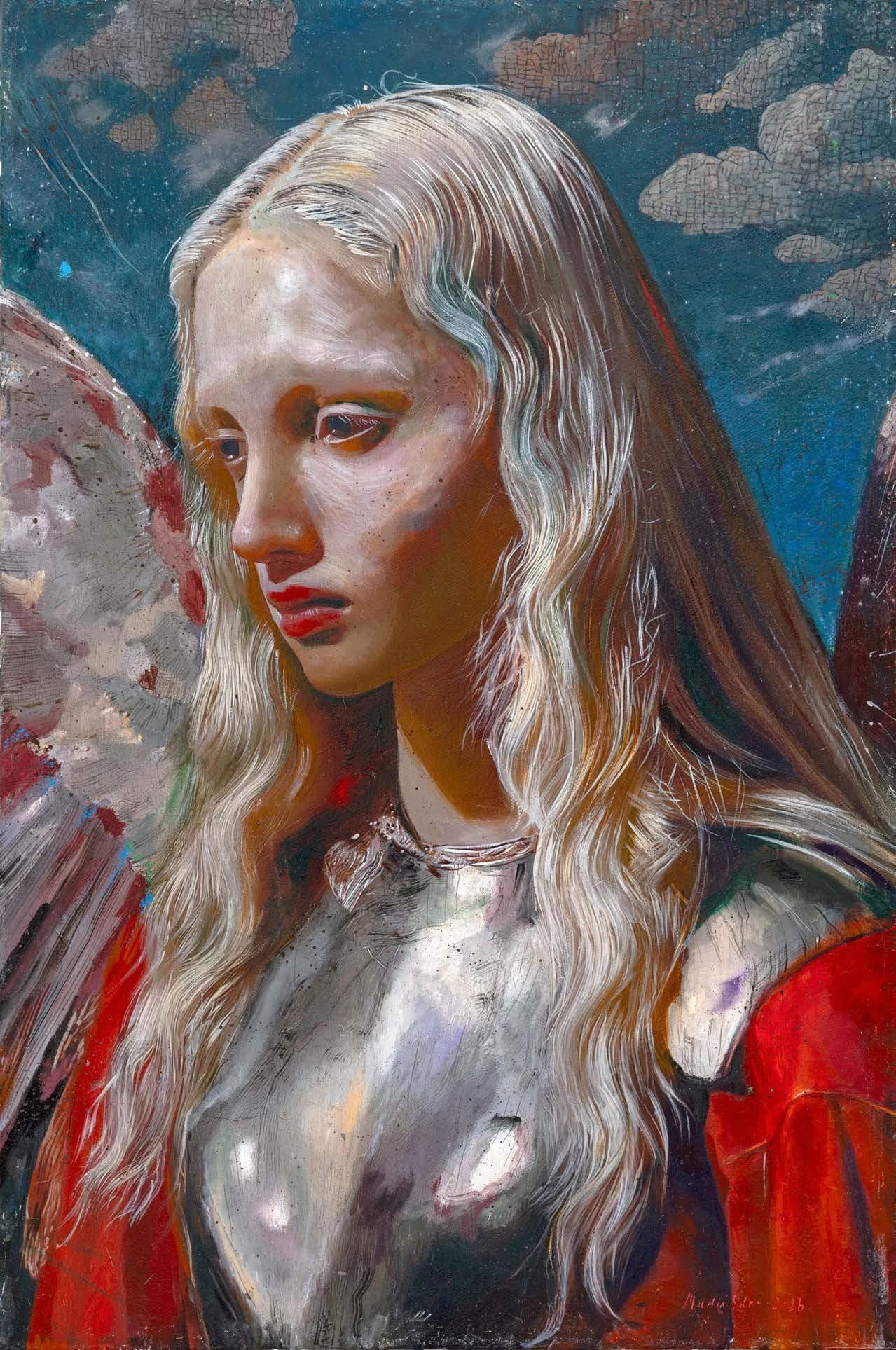 Martin Eder painting of a woman in silver armour